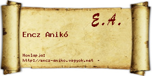 Encz Anikó névjegykártya